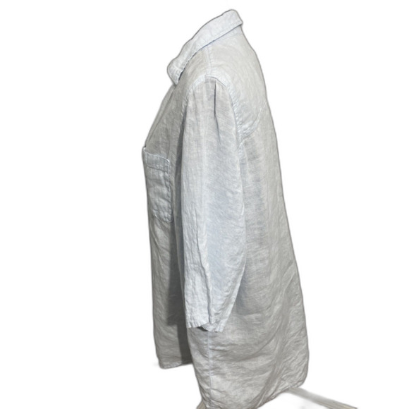 Sigrid Olsen Blue Linen Button Front Shirt Women’s L 3/4 Sleeve Resort Coastal - Picture 3 of 11